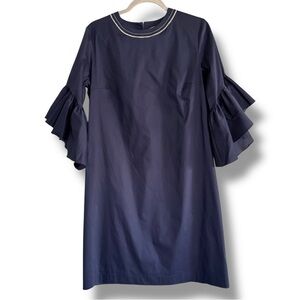 D- Exterior Shift Dress Waterfall Sleeves Navy W/ White Silver Size 46 US 10